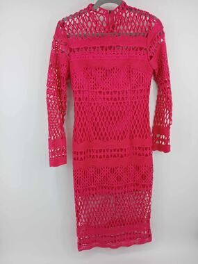 Crochet mini dress, Endless Rose long sleeve bodycon dress in fuchsia